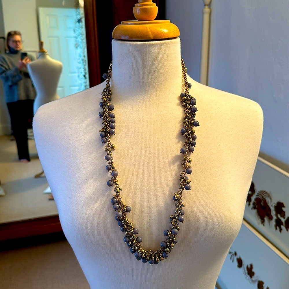 Vintage Faux Grey Pearl and Gold Necklace